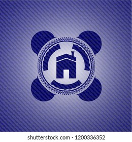 house icon inside emblem with jean high quality background