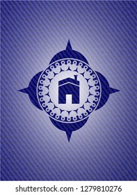house icon inside emblem with jean texture