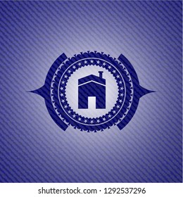 house icon inside emblem with jean high quality background