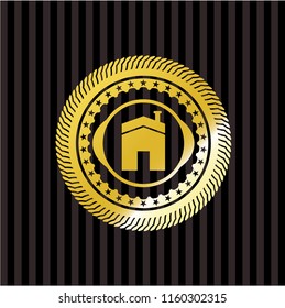 house icon inside gold emblem