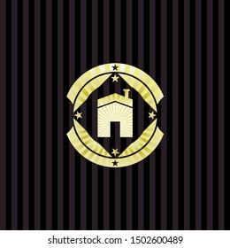 house icon inside gold emblem or badge