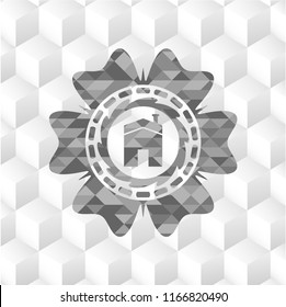 house icon inside grey emblem. Retro with geometric cube white background