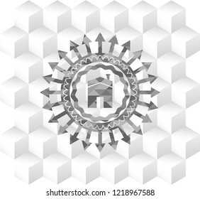 house icon inside grey emblem. Vintage with geometric cube white background