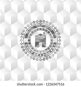 house icon inside grey emblem. Vintage with geometric cube white background