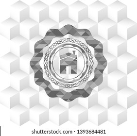 house icon inside grey emblem. Vintage with geometric cube white background