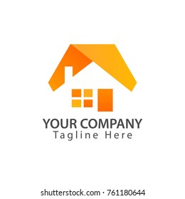 House icon inside the hexagon. Real estate logo. Abstract house logo - Orange house. logo vector illustration  
