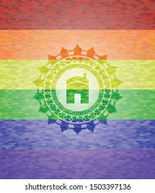 house icon inside lgbt colors emblem 