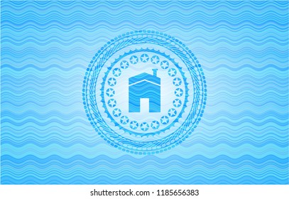house icon inside light blue water wave emblem.