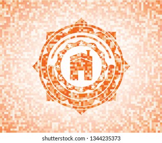 house icon inside orange mosaic emblem