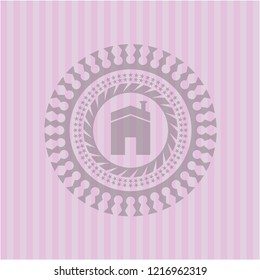 house icon inside pink emblem. Retro