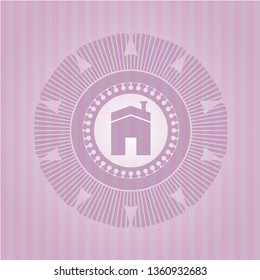 house icon inside pink emblem