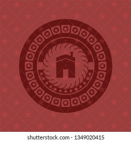 house icon inside realistic red emblem