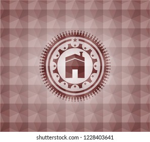 house icon inside red badge with geometric pattern. Seamless.