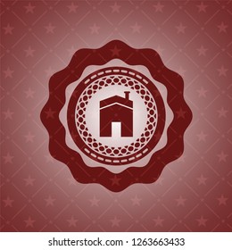 house icon inside red emblem. Retro