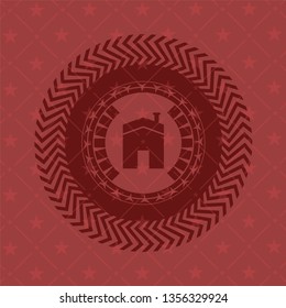 house icon inside red emblem. Retro