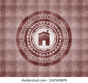 house icon inside red geometric badge. Seamless.