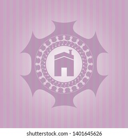 house icon inside retro pink emblem