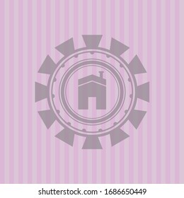 house icon inside retro pink emblem