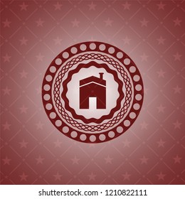 house icon inside retro red emblem