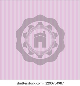 house icon inside retro style pink emblem