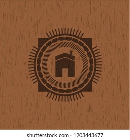 house icon inside retro style wooden emblem