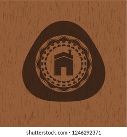 house icon inside retro style wooden emblem