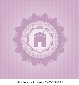 house icon inside retro style pink emblem