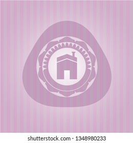 house icon inside retro style pink emblem