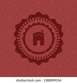 house icon inside retro style red emblem