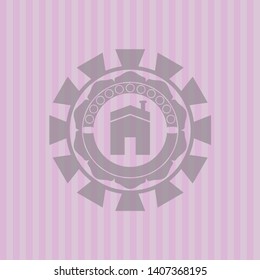 house icon inside retro style pink emblem