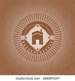 house icon inside retro style wooden emblem. 