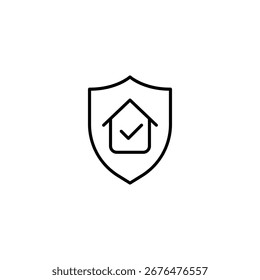 Icono de la casa dentro de un escudo con una marca de verificación representa la seguridad y la protección
