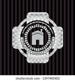house icon inside silver shiny badge