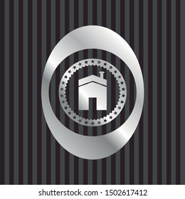 house icon inside silvery shiny badge