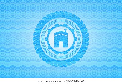 house icon inside sky blue water style badge.
