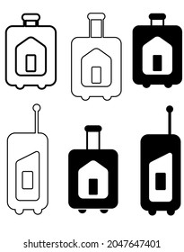 House Icon Inside Of A  Suitcase In Black And White Vector Logo Design. Tiny Moving Mobile Home Concept. 