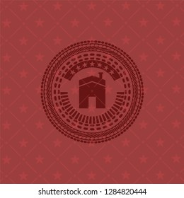 house icon inside vintage red emblem