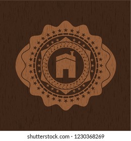 house icon inside vintage wood emblem