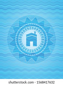 house icon inside water style badge.