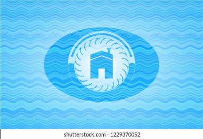 house icon inside water wave representation style emblem.