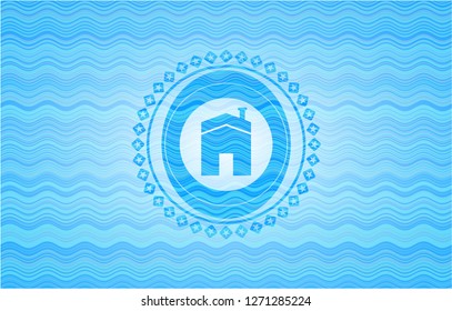 house icon inside water wave representation badge background.