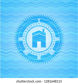 house icon inside water wave representation style badge.