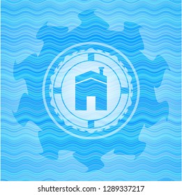 house icon inside water wave representation emblem background.