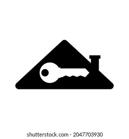 Icono de la casa con la tecla. Plantilla de diseño. Clíparte y dibujo de vector blanco y negro. Logo de casa simple aislado. 
