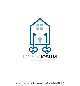 house icon with key logo in line style, simple building icon