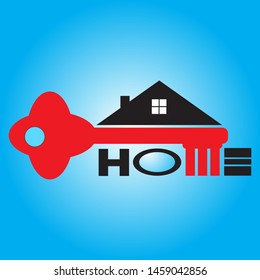 a house icon with a key that forms the word "home" which symbolizes safe and comfortable housing