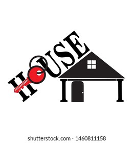a house icon with a key that forms the word "house" which symbolizes safe and comfortable housing