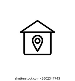 house icon with location pin mark, simple flat style, illustration, logo sign symbol pictogram template, for ui or ux isolated on white for mobile app, editable
