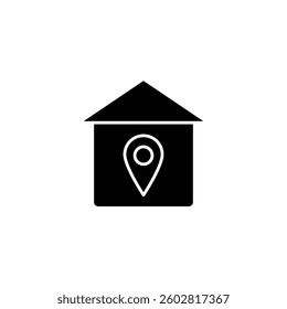 house icon with location pin mark, simple flat style, illustration, logo sign symbol pictogram template, for ui or ux isolated on white for mobile app, editable