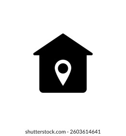 house icon with location pin mark, simple flat style, illustration, logo sign symbol pictogram template, for ui or ux isolated on white for mobile app, editable